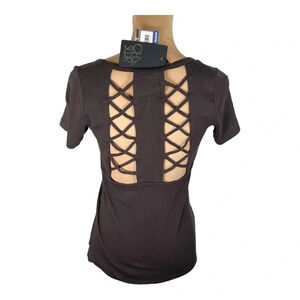 Chaser Vintage Black Strappy Double Vent‎ Back Tee Baby Rib T Shirt Small